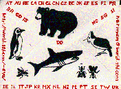 The flap-side of the envelope, covered in black animals and bordered with red WWW digraphs.