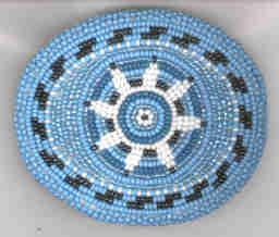 Blue, white, and black beaded belt buckle