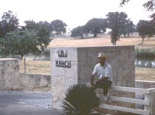 Buzzy on the gate of the LBJ ranch