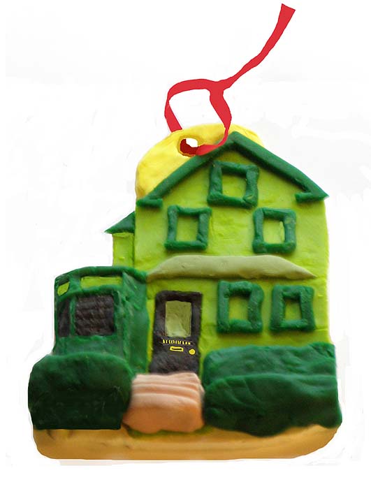 digital photo of a cookie-dough ornament of our house