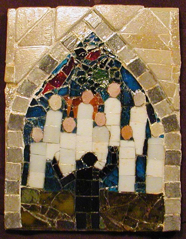 The mosaic was on a dark table when photographed