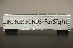 White boxcar with co-branded Lindner-FarSight logo in black