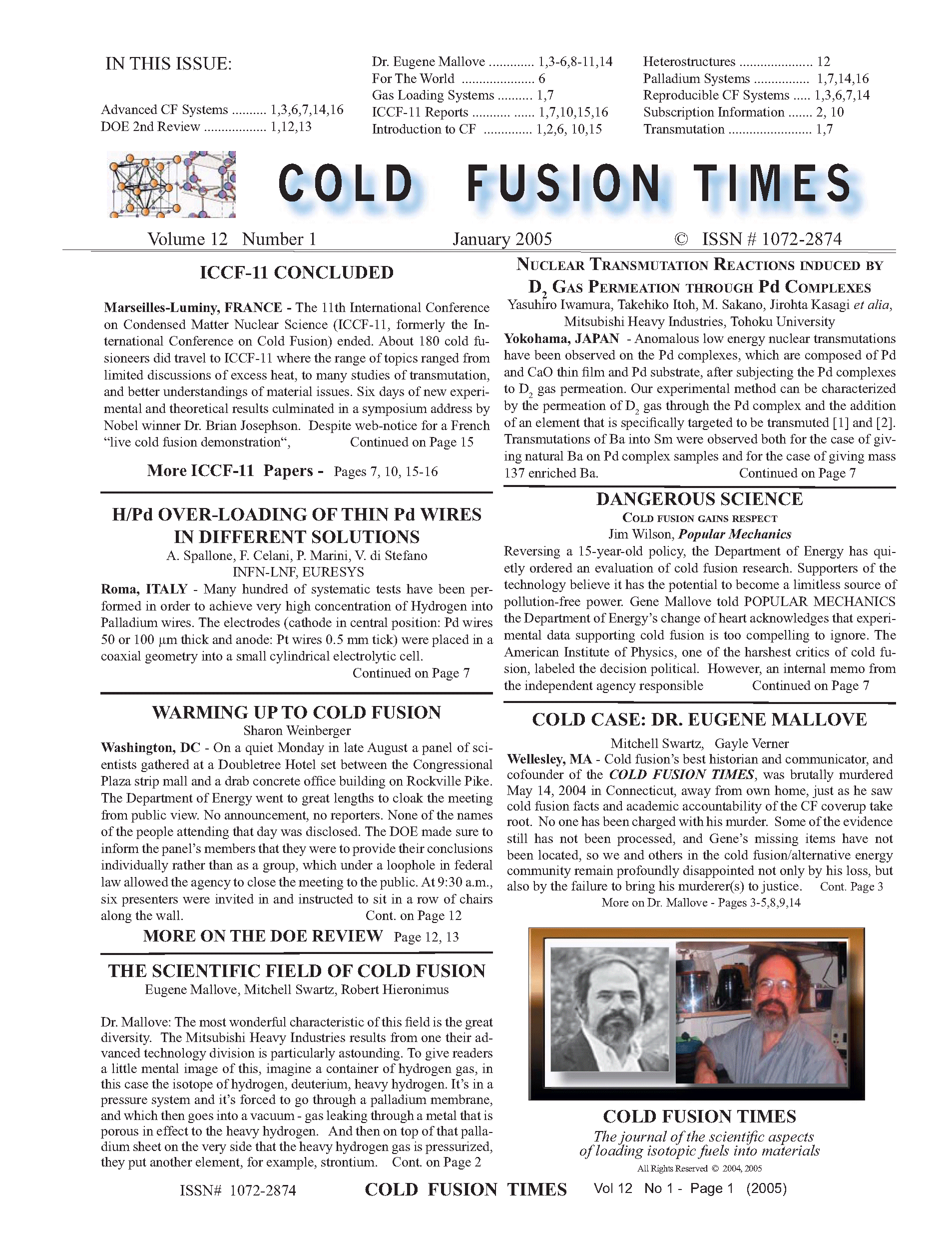 Front page of the COLD FUSION TIMES, volume 12, issue 1 (Fall 2004-January 2005)