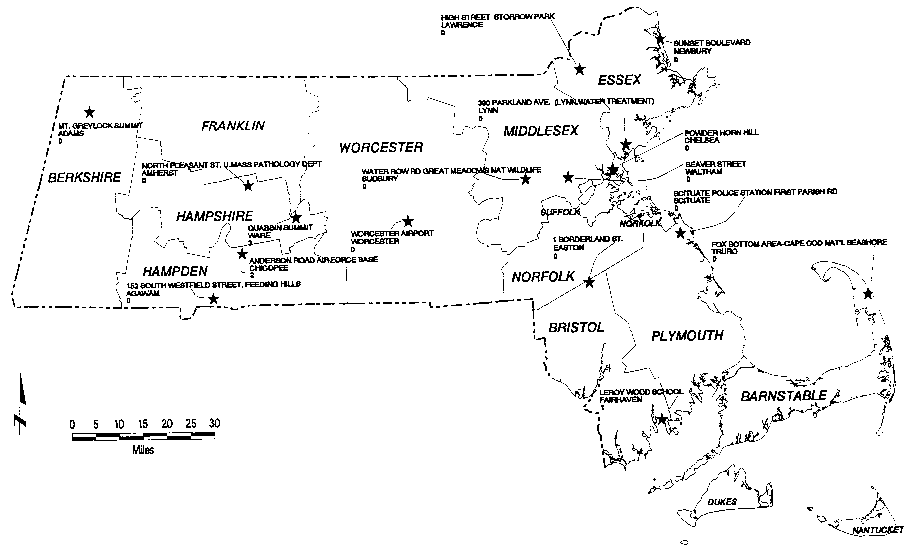Map of number of ozone exceedance days