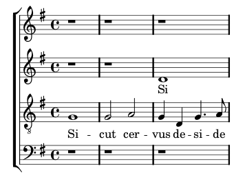 The first three measures of Sicut Cervus