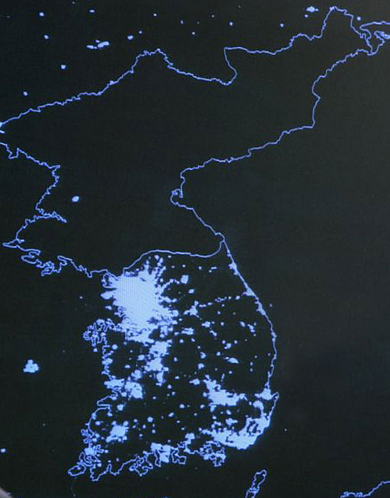 nighttime satellite photograph of the Korean peninsula